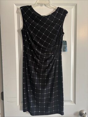 Lauren Ralph Lauren Black Windowpane Midi Sheath Dress with White Grid